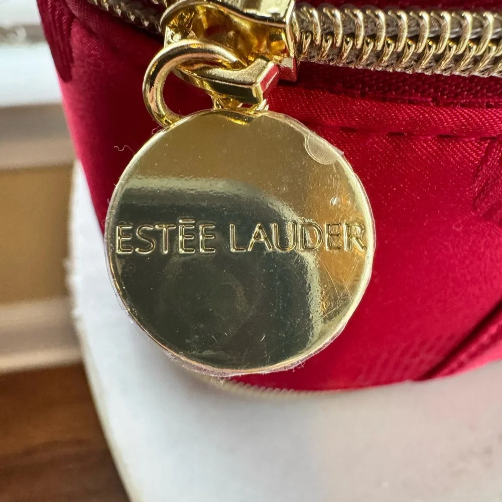 Estée Lauder Red Makeup Pouch Train Case with Gold Charm